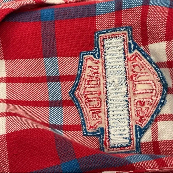 Harley-Davidson Vintage Red, White and Blue Plaid Button-Front Shirt - Picture 14 of 14